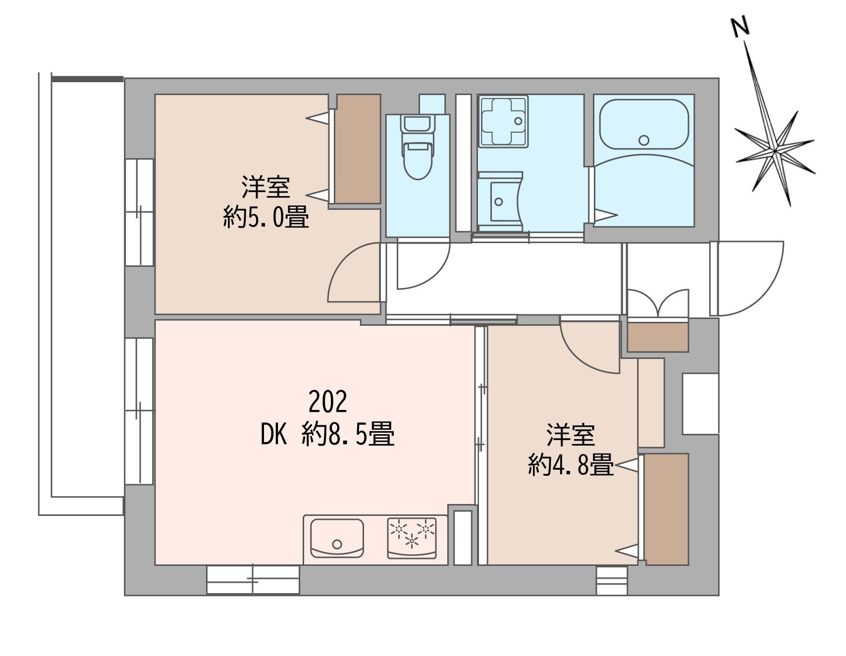 長手門テラス(2DK/2階)の間取り写真