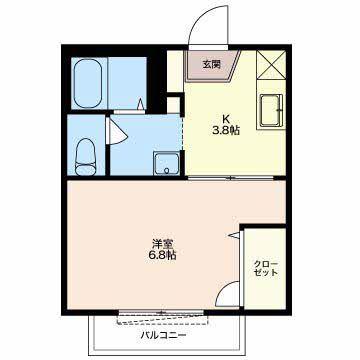 ドエル横関(1K/2階)の間取り写真