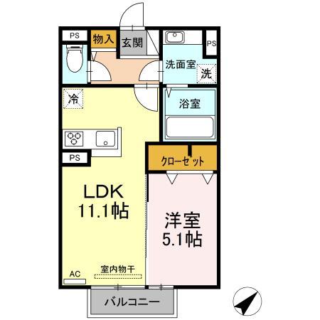 リオン上野丘(1LDK/1階)の間取り写真