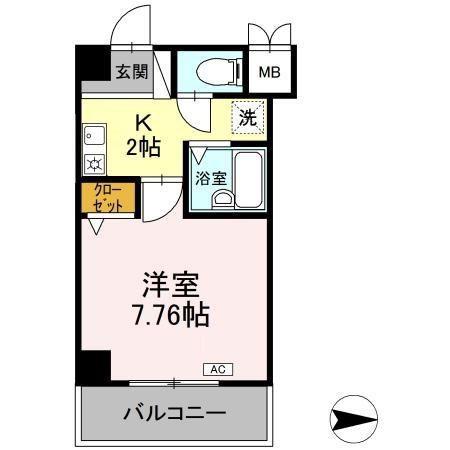 ラフィネ高峯(1K/4階)の間取り写真