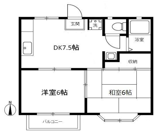 シャインホーム(2DK/1階)の間取り写真