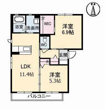 トワ アムール E棟(2LDK/2階)の間取り写真