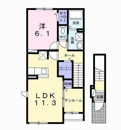 ウエストアベニュー(1LDK/2階)の間取り写真