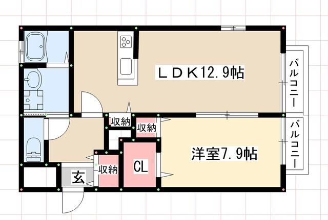 ル コエン アンソレイエ(1LDK/1階)の間取り写真