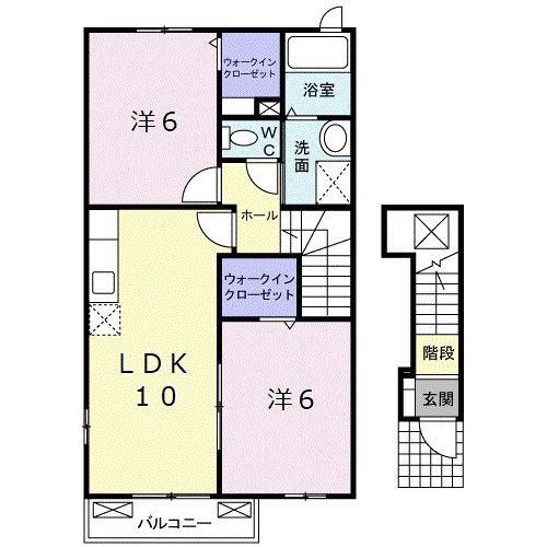 ハピネスD(2LDK/2階)の間取り写真