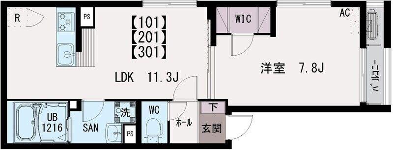 イクシオ本木東町(1LDK/1階)の間取り写真