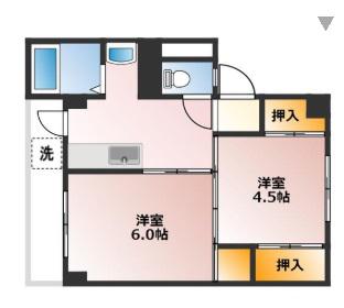 リーガルハウス小野 1棟(2K/4階)の間取り写真