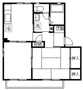 ラフォーレ南中央B(2DK/1階)の間取り写真