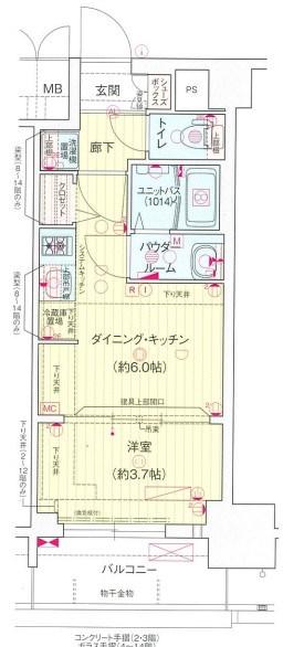 プレサンス葵デュリス(1DK/4階)の間取り写真
