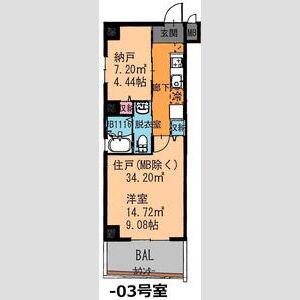 グランシアター高井田(1SK/7階)の間取り写真