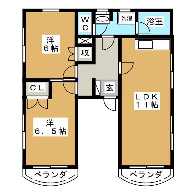 宮が丘フラット(2LDK/3階)の間取り写真