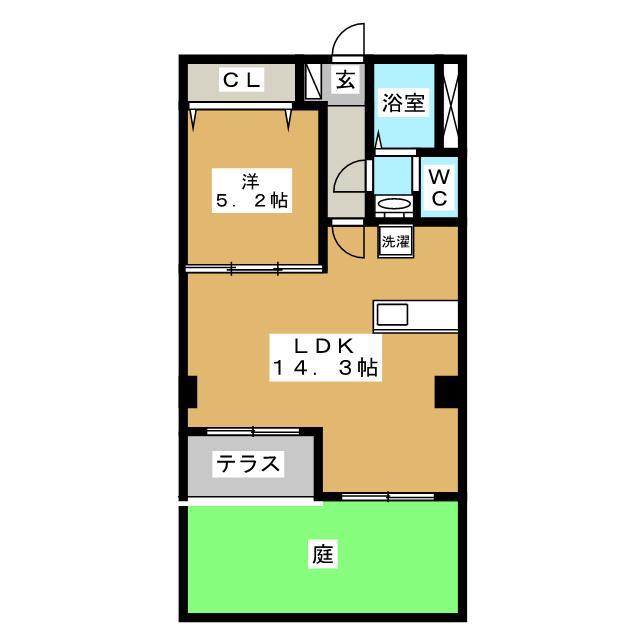 大倉山コーポラスB棟(1LDK/1階)の間取り写真