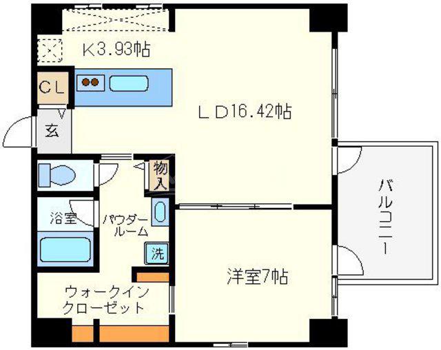 クレグラン京町堀(1LDK/6階)の間取り写真