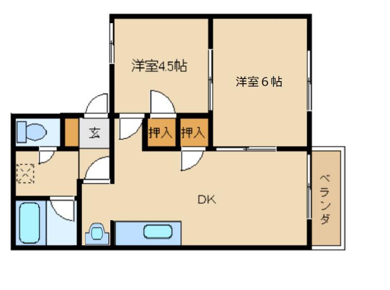 ホワイトヒルズ(2DK/1階)の間取り写真