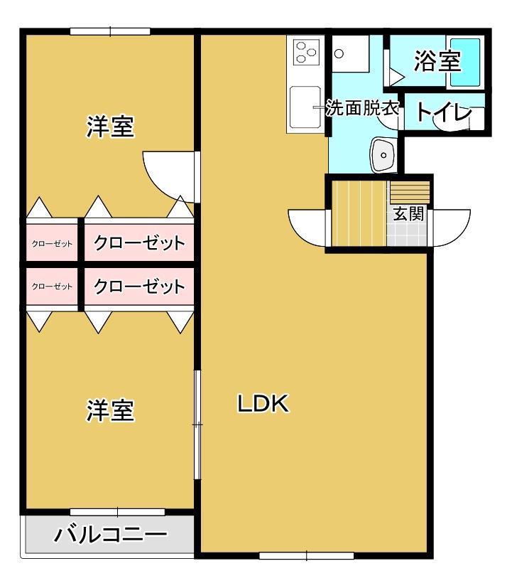 ブルーマーシュ旭II(2LDK/3階)の間取り写真