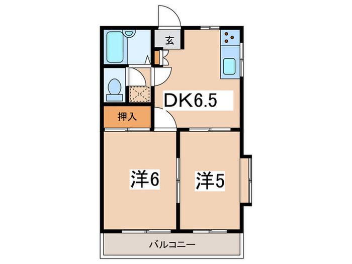 ジュネス峰B(2DK/2階)の間取り写真
