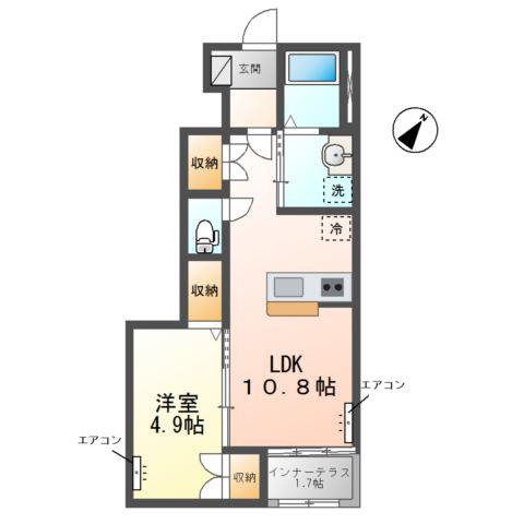 東武野田線 梅郷駅 徒歩18分 2階建 築3年(1LDK/1階)の間取り写真