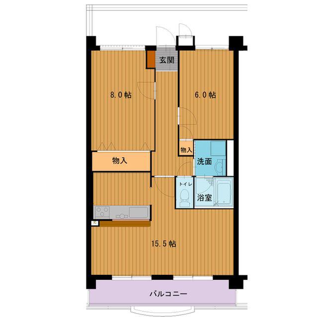ハートフルマンション ウイル(2LDK/6階)の間取り写真