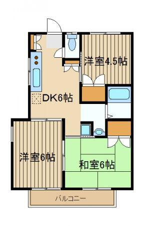 サザンフラット(3DK/2階)の間取り写真