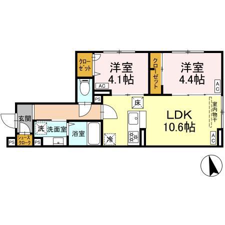グラナーデ祖師谷(2LDK/1階)の間取り写真