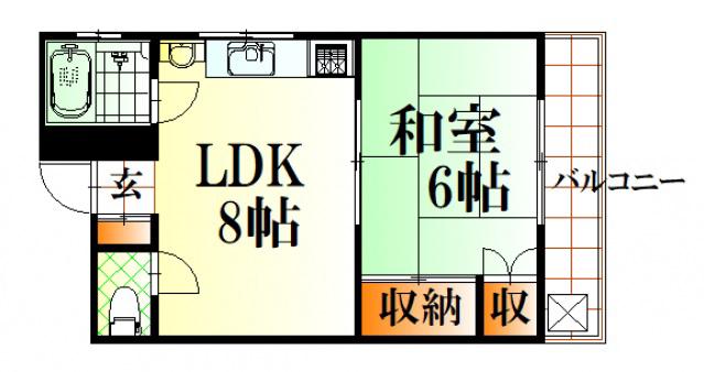 保田ビル(1LDK/4階)の間取り写真