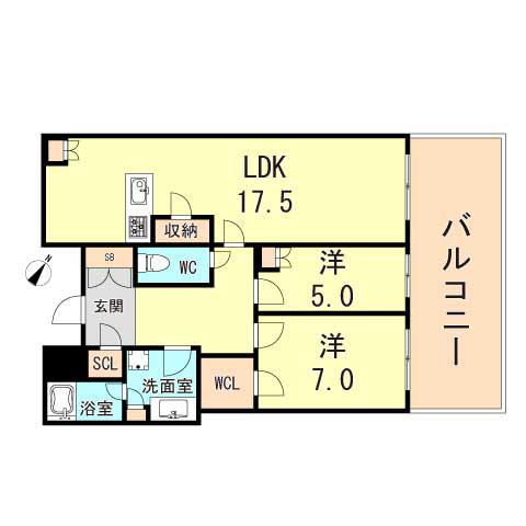 御影タワーレジデンス(2LDK/43階)の間取り写真