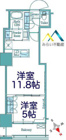 パークアクシス横濱関内SQUARE(ワンルーム/14階)の間取り写真