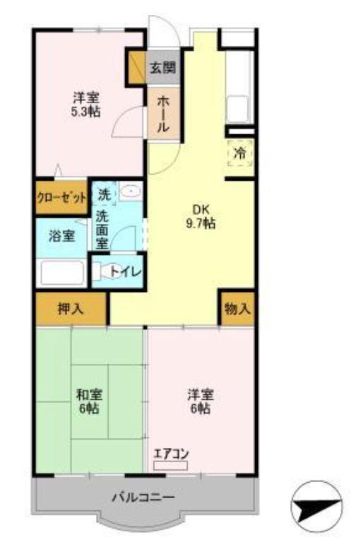 グランドール北小金(3DK/2階)の間取り写真
