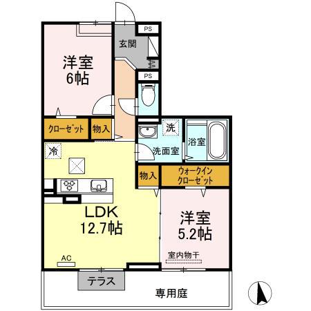 ロータス(2LDK/1階)の間取り写真