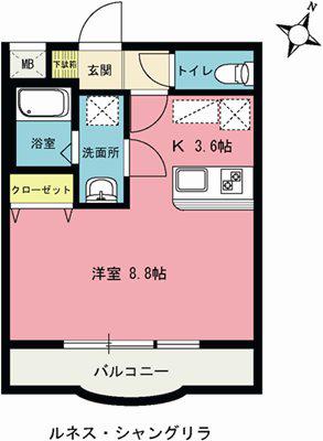 ルネス・シャングリラ(1K/2階)の間取り写真