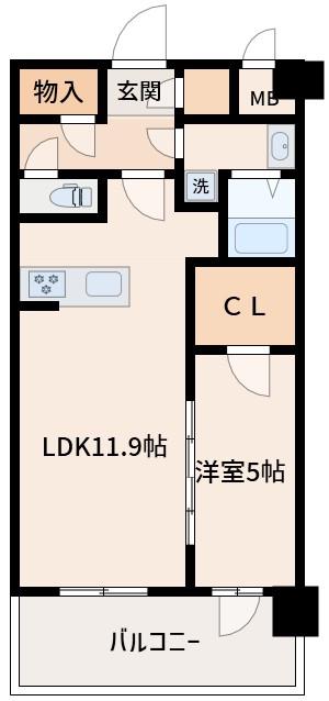 リッツ新大阪プレミアム(1LDK/8階)の間取り写真
