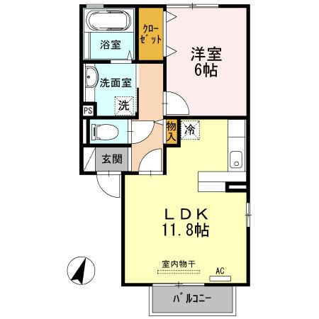 VINCULNM II棟(1LDK/2階)の間取り写真