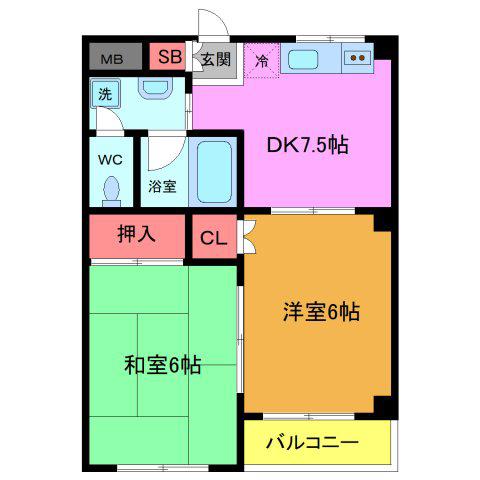 第2フレンズマンション(2DK/1階)の間取り写真