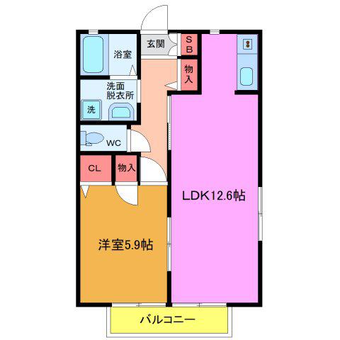 ベルメゾン中国分(1LDK/2階)の間取り写真