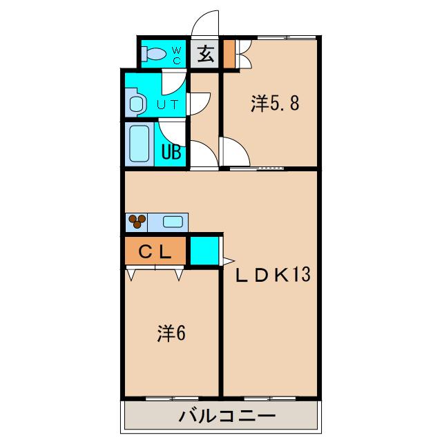 ラングレーコート石川(2LDK/1階)の間取り写真
