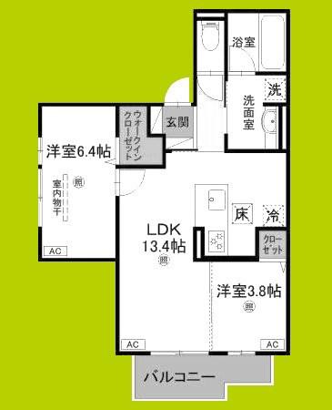 アーバン デライト桜川(2LDK/2階)の間取り写真