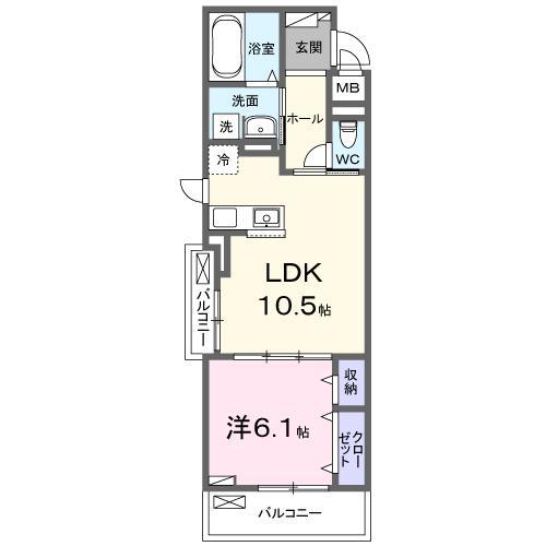 AMRITA V(1LDK/2階)の間取り写真