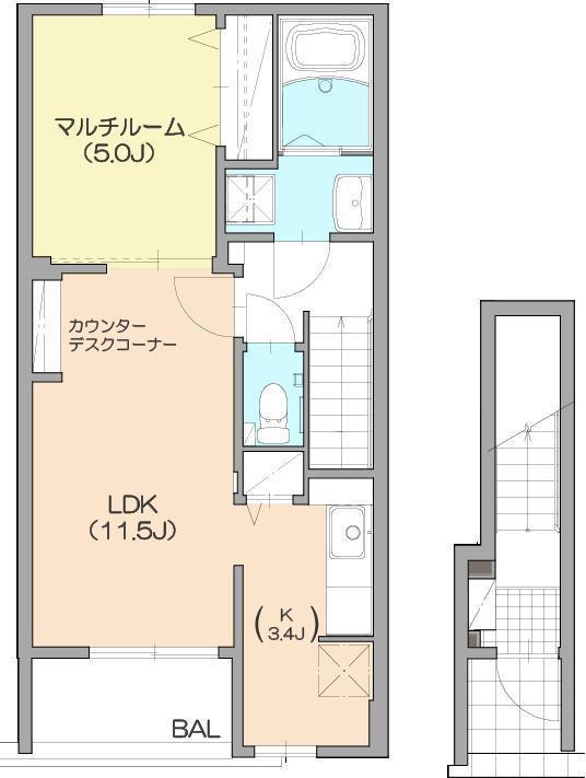 カサ ベルデ A棟 B棟(1LDK/2階)の間取り写真