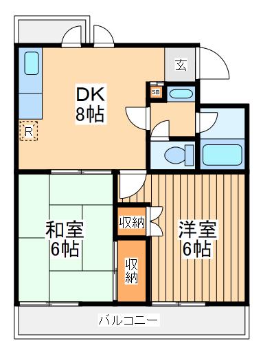 ヒルズ司2(2DK/1階)の間取り写真