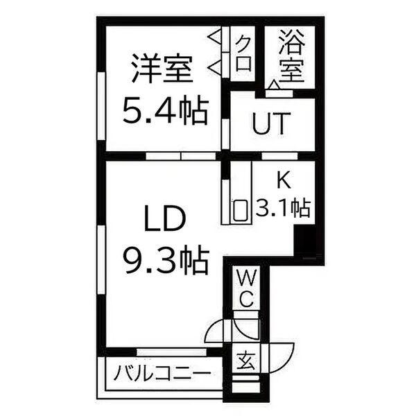 グランメール環状通東B(1LDK/3階)の間取り写真