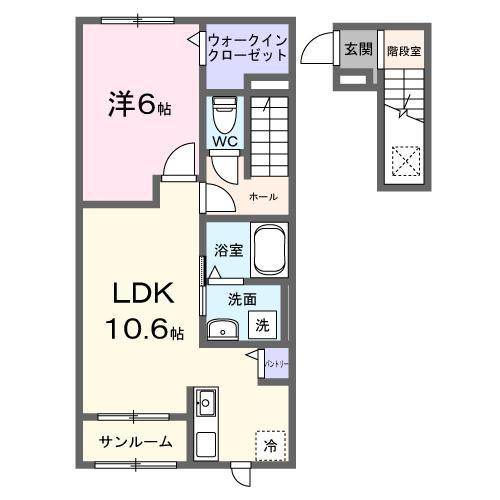 ルミナス ブラン(1LDK/2階)の間取り写真