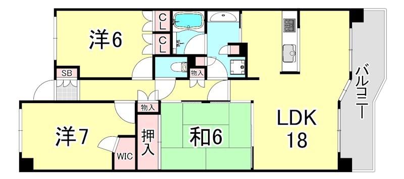 グランオアシス夙川香櫨園(3LDK/3階)の間取り写真