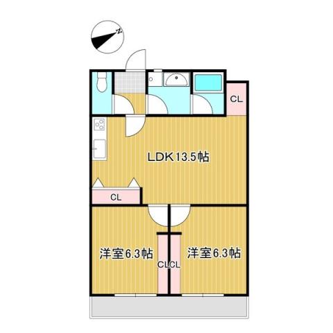 シルクハイツ(2LDK/2階)の間取り写真