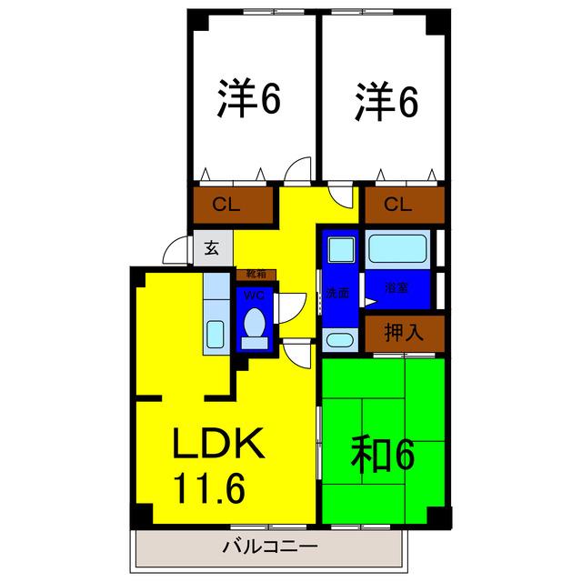 フォブールブリエA(3LDK/3階)の間取り写真