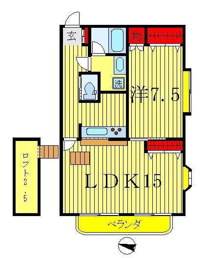 ビマークヒルズ(1LDK/2階)の間取り写真