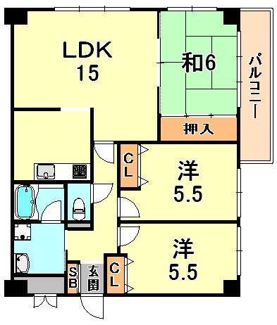 リアンジェ六甲(3LDK/3階)の間取り写真