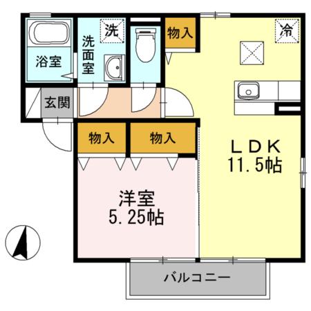 ウィルモアKT(1LDK/1階)の間取り写真