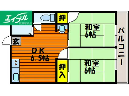 シティハイムあかねA(2DK/1階)の間取り写真
