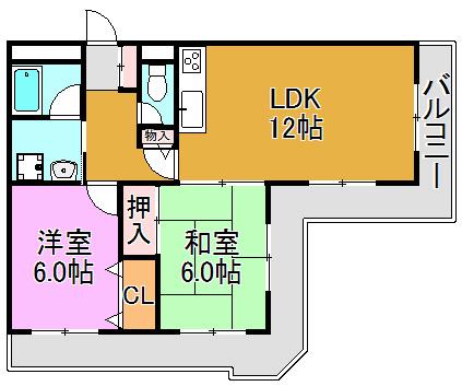 ルルド今米(2LDK/2階)の間取り写真