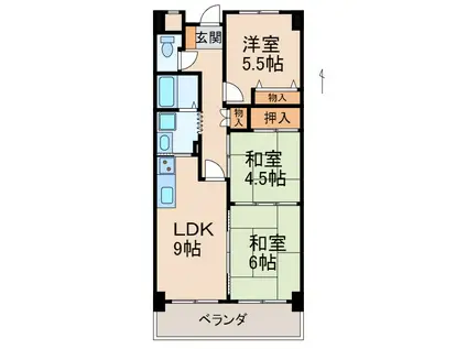 サンライズマンション岩出I(3LDK/9階)の間取り写真